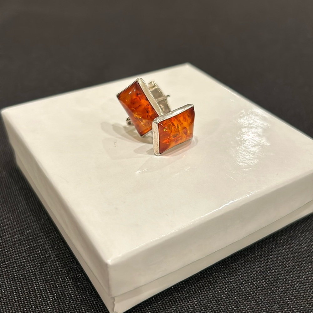 Beautiful Sterling Silver and Amber Cufflinks